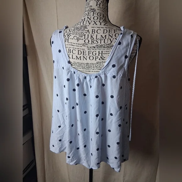 Crown & Ivy Navy Polka Dot Tank Top Xl - Picture 3 of 4